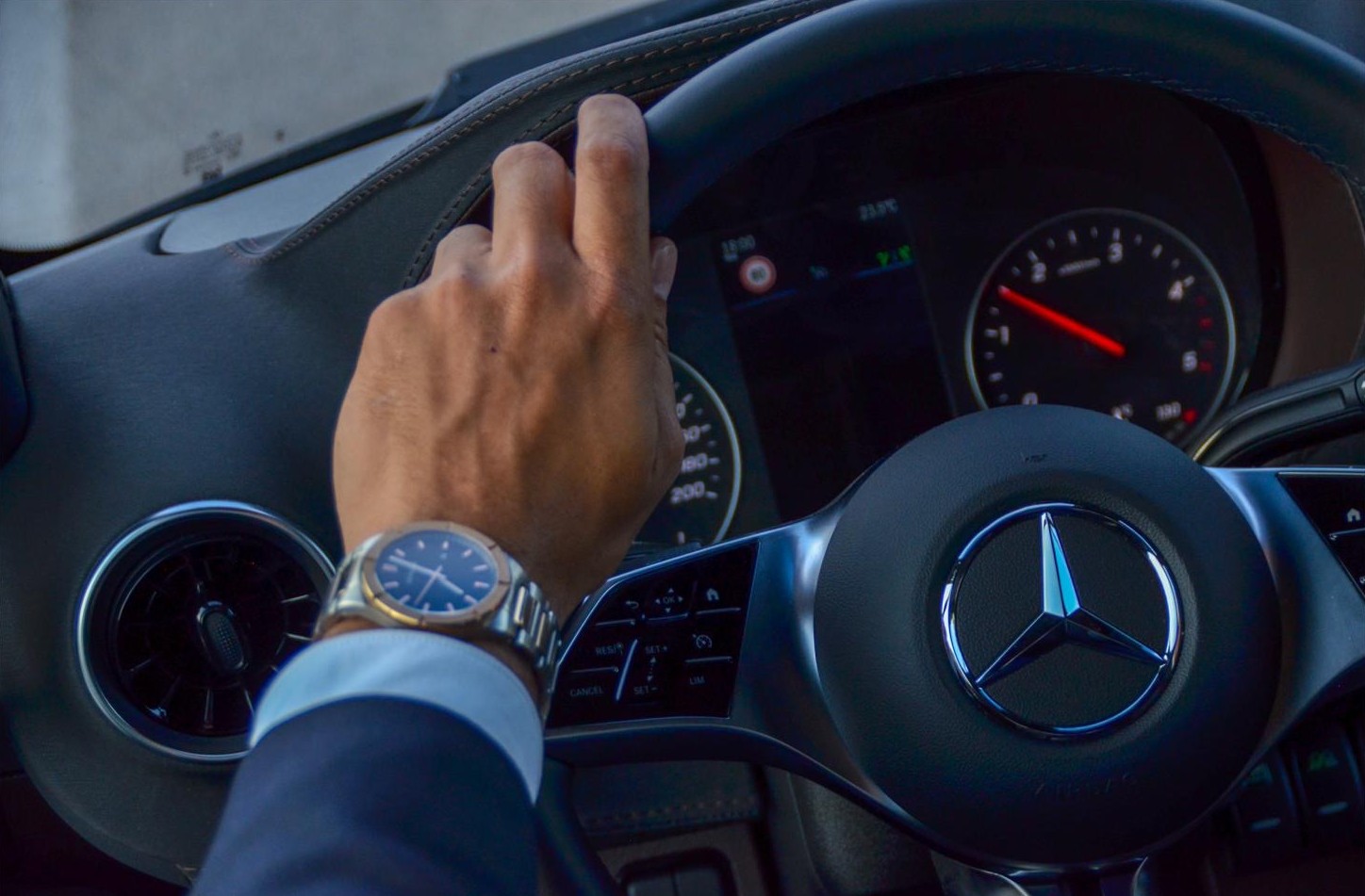Mercedes S-Class on coastal road