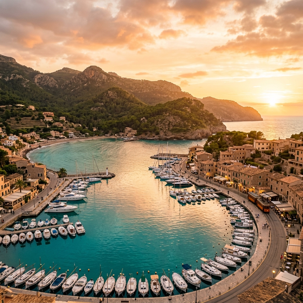 Scenic view of Port de Sóller bay